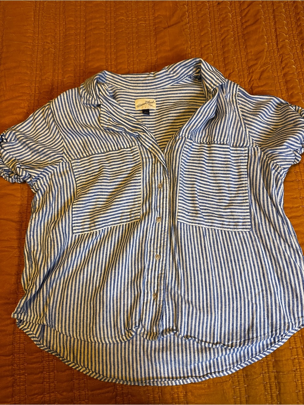 Universal Thread Blue and White Striped Short-Sleeve Button Shirt